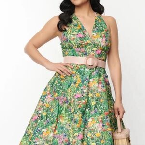 Floral Green Sleeveless Dress